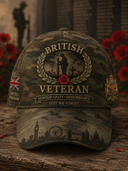Men's Vintage-Style Cap Featuring Camouflage And Veteran Commemorative Prints
