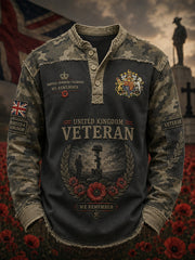 Men's Long-Sleeve Top With Vintage Camouflage And Veteran Commemorative Print