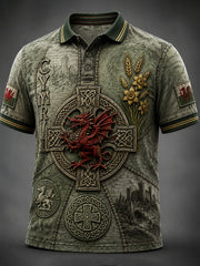 Men's Welsh Cultural Element Art Print Polo Shirt