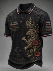 Men's Short-Sleeve Polo Shirt With Vintage Camouflage And Veteran Commemorative Print