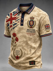 Men's Short-Sleeve Polo Shirt With Vintage Camouflage And Veteran Commemorative Print