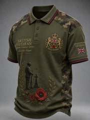 Men's Short-Sleeve Polo Shirt With Vintage Camouflage And Veteran Commemorative Print