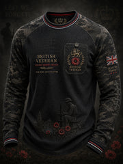 Men's Vintage Camouflage & Veteran Commemorative Print Raglan-Sleeve Waffle-Knit Long-Sleeve Top