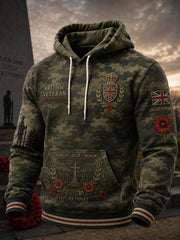 Men's Vintage-Style Long-Sleeve Hooded Sweatshirt With Veteran Commemorative Camouflage Print