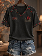 Women's Lest We Forget Print V-neck T-shirt