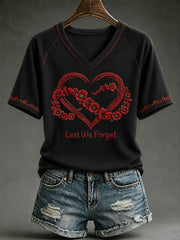 Women's Lest We Forget Print V-neck T-shirt