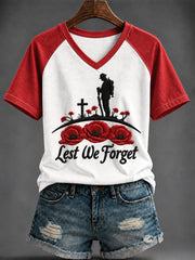 Women's Remembrance Day Printed V-neck T-shirt