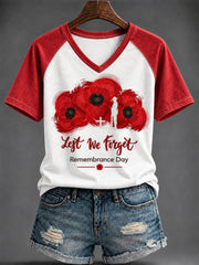 Women's Remembrance Day Printed V-neck T-shirt