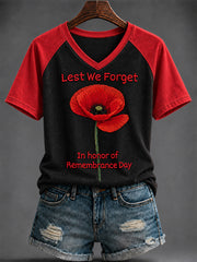 Women's Remembrance Day Printed V-neck T-shirt