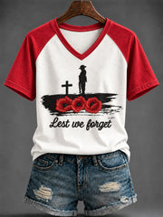 Women's Remembrance Day Printed V-neck T-shirt