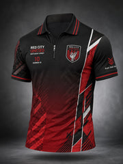 Men's Short-Sleeve Zip-Front Polo Shirt With Club-Inspired Graphic Print