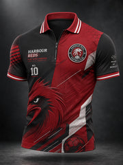 Men's Short-Sleeve Zip-Front Polo Shirt With Club-Inspired Graphic Print