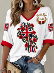 Women's Remembrance Day Mid-length Sleeves V-Neck T-Shirt