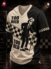 Men's Ska Revival Style Printed V-neck T-shirt