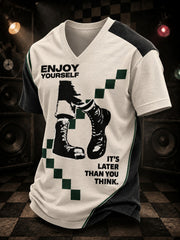 Men's Ska Revival Style Printed V-neck T-shirt