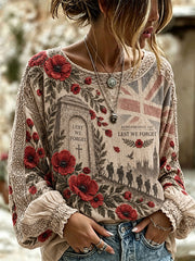 Women's Lest We Forget Print Cotton-Linen Shirt