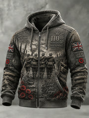 Men's Remembrance Day THE SOMME 110 YEARS Print Zipper Hoodie