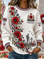 Women's Remembrance Day Print Waffle-Knit Long-Sleeve Top