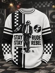 Men's Ska Revival Style Printed Waffle Sweatshirt