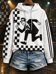 Women's Ska Revival Style Printed Drawstring Hoodie