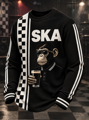 Men's Ska Revival Style Printed Waffle Sweatshirt