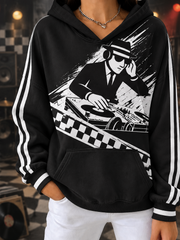 Women's Ska Revival Style Printed Hooded Sweatshirt With Pockets