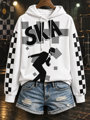 Women's Ska Revival Style Printed Drawstring Hoodie