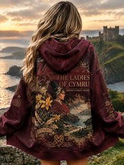 Women's Vintage British Welsh Print Zip-Up Hoodie