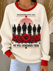 Women's Remembrance Day Ribbed Round-Neck Sweatshirt