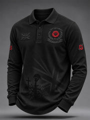 Men's Lest We Forget Print Long Sleeve Polo