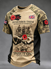 Men's Remembrance Day Lest We Forget  short sleeves t-shirt