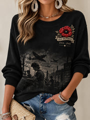 Women's Remembrance Day Ribbed Round-Neck Sweatshirt