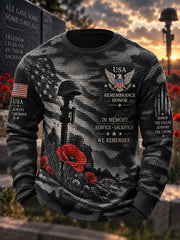 Men's Remembrance Day Print Waffle-Knit Long-Sleeve Top