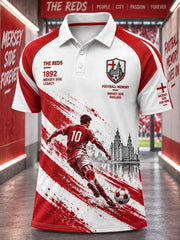 Men's Short-Sleeve Raglan Polo Shirt With Soccer-Themed Print
