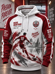 Men's Long-Sleeve Hooded Sweatshirt With Soccer-Themed Print