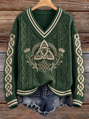 Women's Celtic style V-neck imitation sweater