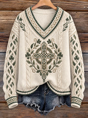 Women's Celtic style V-neck imitation sweater
