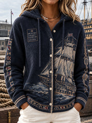 Women's  Vintage British Trafalgar Day Printed Knitted Coat