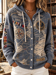 Women's  Vintage British Trafalgar Day Printed Knitted Coat