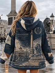 Women's Vintage British Trafalgar Day Printed Zip-Up Hoodie