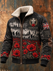 Men's Remembrance Day Lest We Forget Fur Collar Zip-Up Jacket