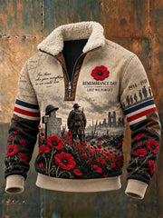Men's Remembrance Day Lest We Forget Fur Collar Zip-Up Sweatshirt