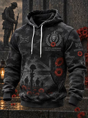 Men's Lest We Forget Print Oversized Drop-Shoulder Hoodie With Pockets