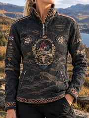 Women's Vintage British Cumberland County Celebration Printed Zipper Sweatshirt