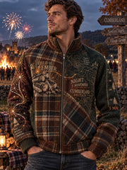 Men's British Bonfire Night Printed Flannel Zipper Jacket