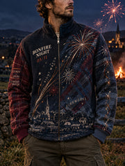 Men's British Bonfire Night Printed Flannel Zipper Jacket