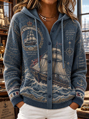 Women's  Vintage British Trafalgar Day Printed Knitted Coat