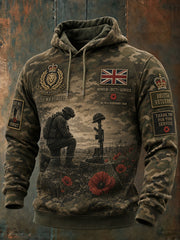 Men's Vintage Veteran-Themed Camo-Accent Long-Sleeve Hoodie