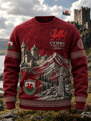 Men's Welsh Cultural Element Art Print Crew-Neck Sweatshirt