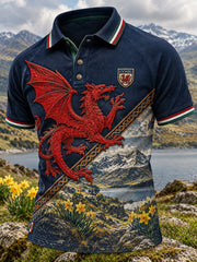 Men's Vintage Britsh Wales Printed Polo Shirt